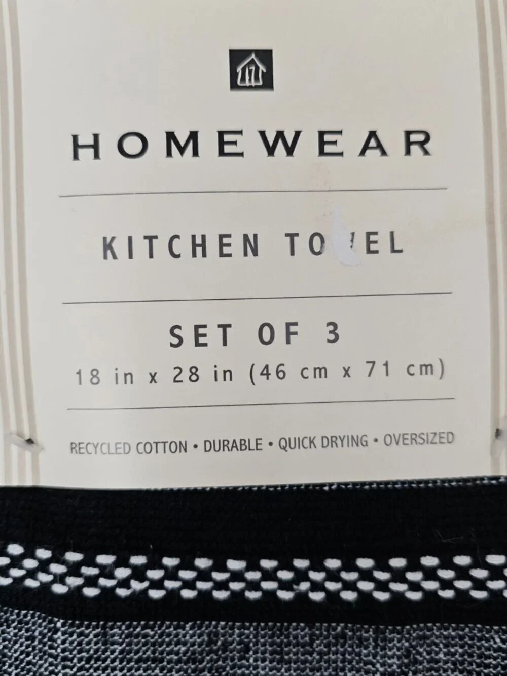 Homewear Cotton Kitchen Towels New Oversized 3 pc Textured Black White 18